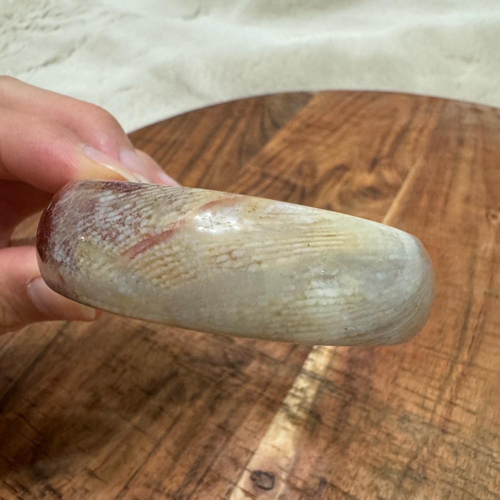 Porcelain Coral Jade Bangle with Phoenix Tail & Fossil Design - 51.7 mm